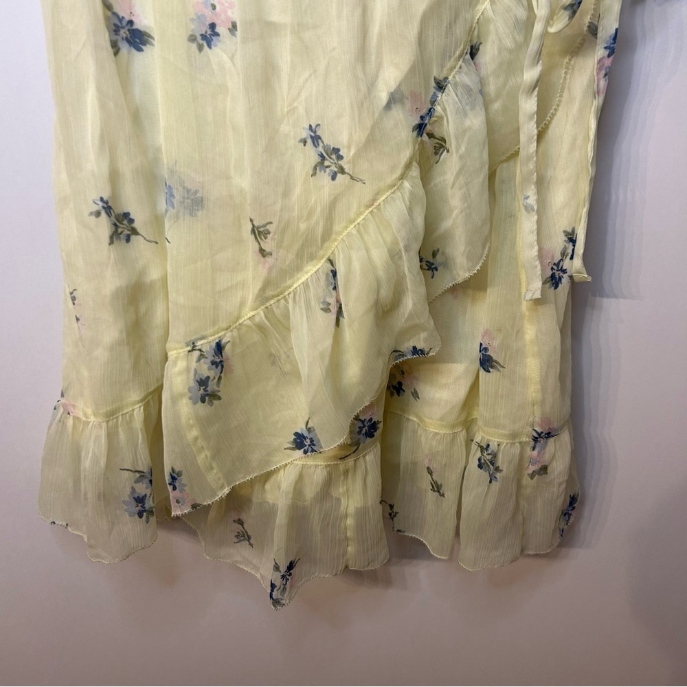 Abercrombie & Fitch Butter Yellow Blue Floral Sleeveless Wrap Dress, Size Large - Picture 5 of 11